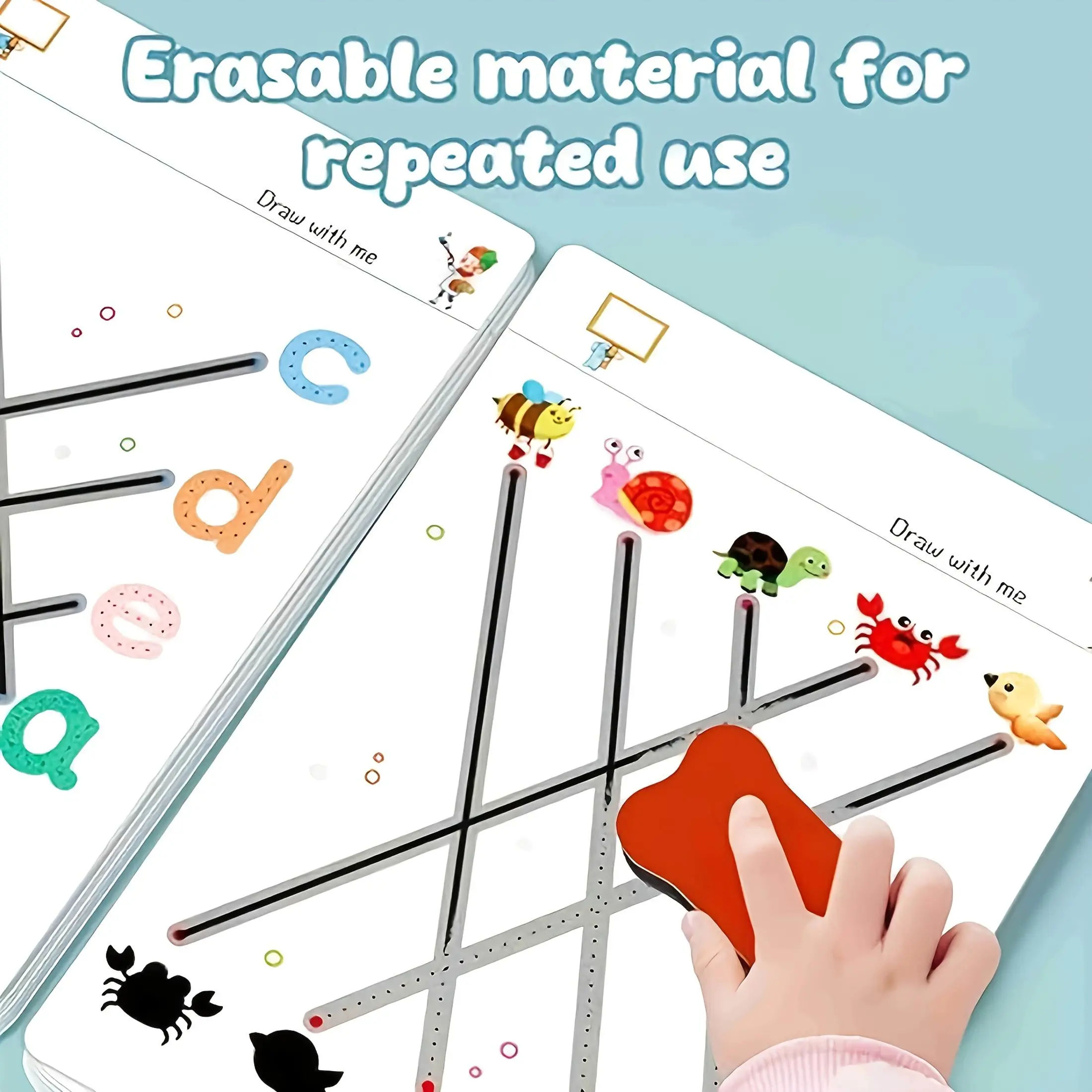 32-Page Reusable Educational Workbook for Kids, Erasable Writing Practice Board, Durable Paper for 3-6 Years Old Skill Development, Learning Tool, Preschool Learning Materials, Visual Learning Tools