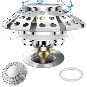 2 in 1 Bathtub Drain Stopper, 1/2pcs Pop-Up Tub Stopper with Effective Filter Basket, Anti-clogging Bathtub Drain Plug, Bathroom Supplies, Bathroom Essentials Accessories