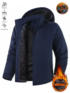 Men's Winter Ski Jacket Warm Fleece Lined Waterproof Windproof Hooded Insulated Outdoor Jacket Thickened Sports Hiking Running Camping Fishing Climbing Travel Snowboarding Casual Windproof Coat with Warm Fleece Lining