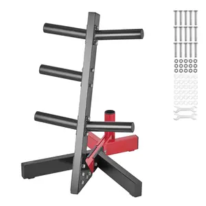 【Father's Day】VEVOR Weight Plate Rack, L Frame Weight Plate Tree for 2-Inch Weight Plates, Standard Weight Plate Tree, 500 lbs Load Capacity Weight Storage Holder, Home Gym Barbell Rack Storage Stand, Black & Red