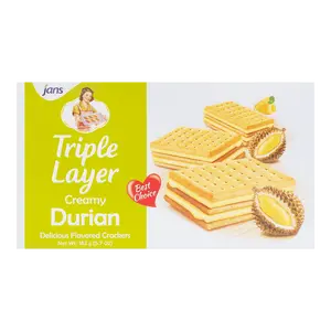 JANS Indonesian Durian Sandwich Cookies, 3-Layer Cream Filled Biscuits, 5.7oz Snack Pack