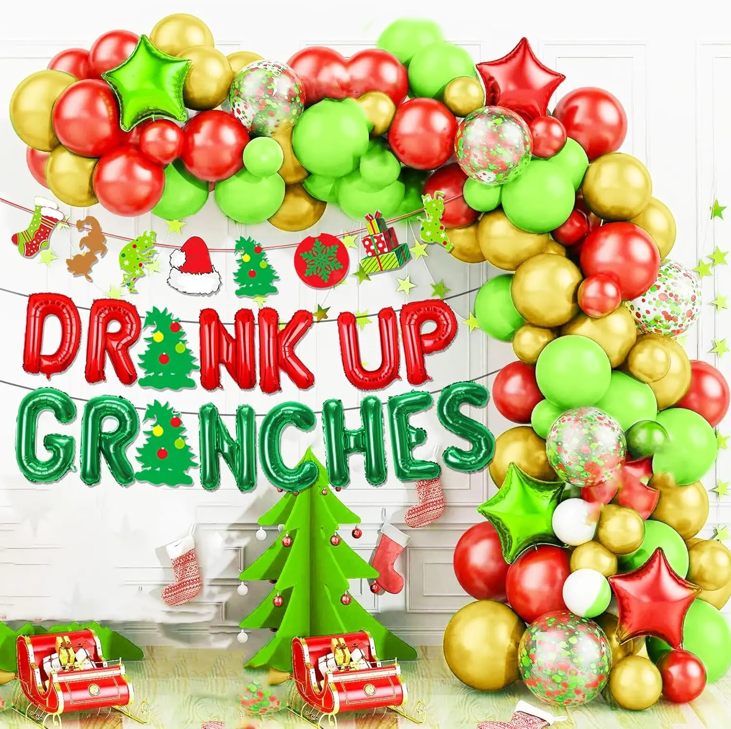 Christmas Decorations Banners Balloons Set for Adult Gatherings and Friendsmas Celebrations Festive Red Green Balloons and Banner for Instant Party Ambiance