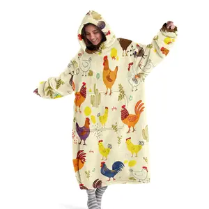 Hooded sweatshirt blanket, wearable blanket, Cozy hooded blanket, rooster print wearable blanket, digital print flannel blanket, soft and warm blanket, sofa throw, air conditioner blanket, cover blanket for office, bed, camping, travel