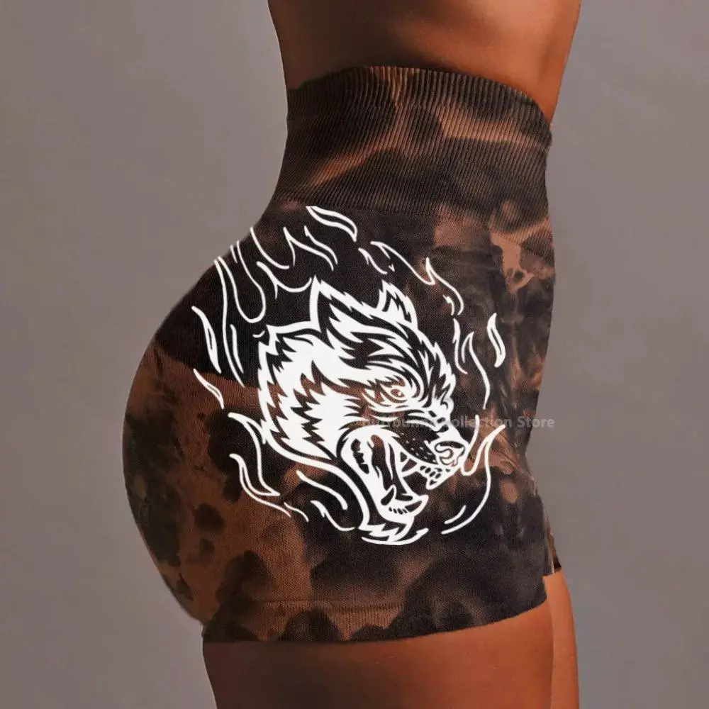 Wolf Head Design Fitness Shorts For Women, Unimate Womenswear