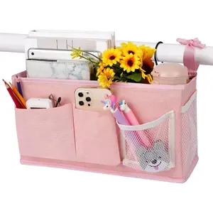 Bedside Caddy/Bedside Storage Bag Hanging Organizer for Bunk and Hospital Beds,Dorm Rooms Bed Rails,Can be Placed Glasses,Books,Mobile Phones,Keys (New Pink-1)