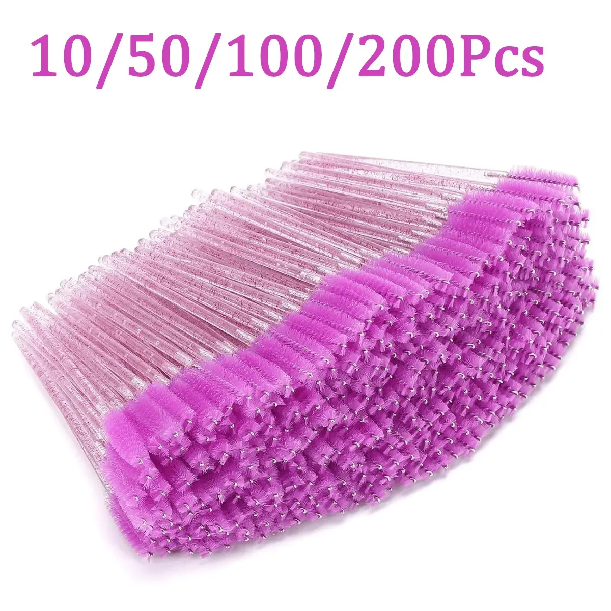 200/100/50/10pcs Eyelash Brushes with Container, Bendable Disposable Brow Wands, Crystal Castor Oil Brush for False Lashes, Cosmetic Brush, Makeup Tool, Makeup Storage
