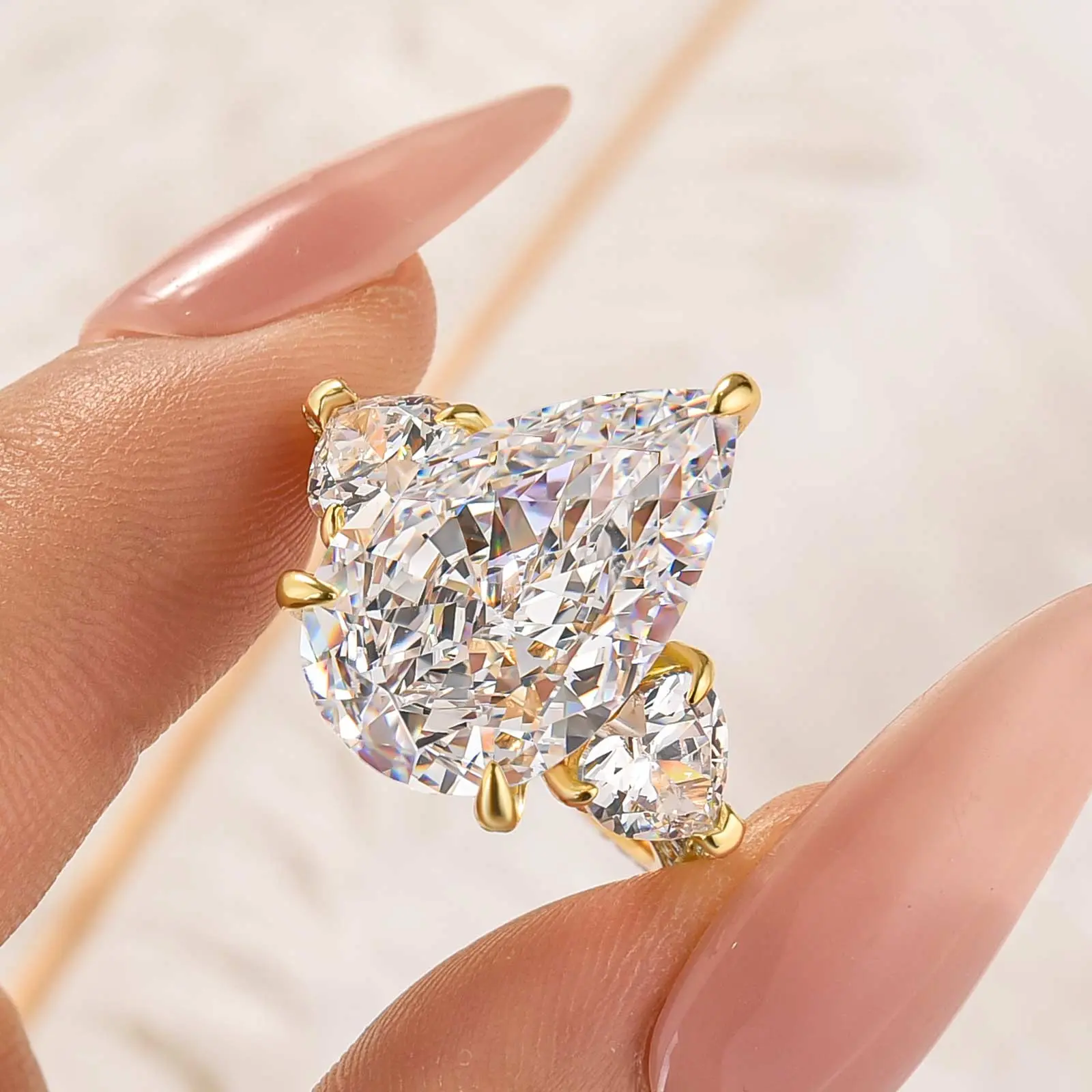 Maxine S925 Sterling Silver 8.0ct Pear Cut Three Stone Engagement Ring, Bridal Ring, 5A Cubic Zirconia Women's Ring Jewelry,Wedding Ring for Daily,Travel,Proposal,Birthday,Anniversary, Teardrop Bridal Rings, Engagement Rings