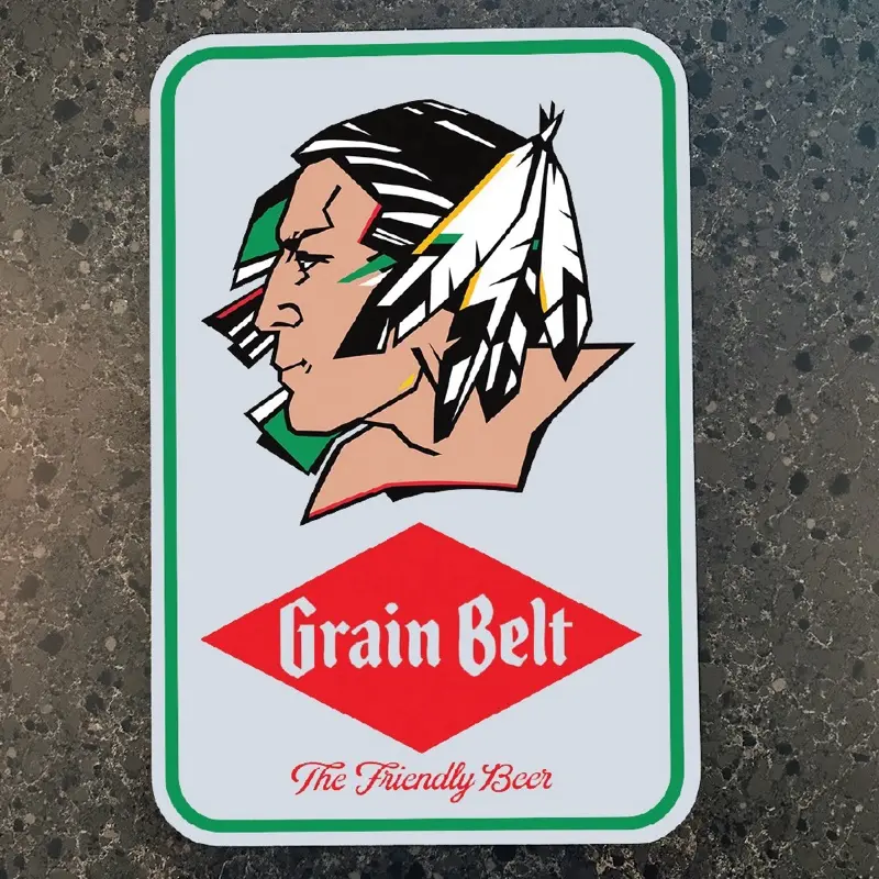 Classic Fighting Sioux & Grainbelt Beer Aluminum Sign 12” x 18”