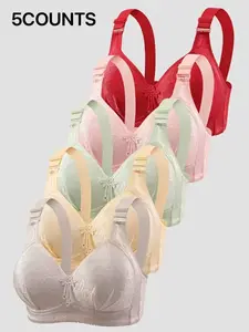 Women's Lace Elegant Chic Push-Up Bra Set, Seamless Comfort Fit, Breathable Soft Fabric, All-Day Support, Perfect Daily Wear, 5 Pieces