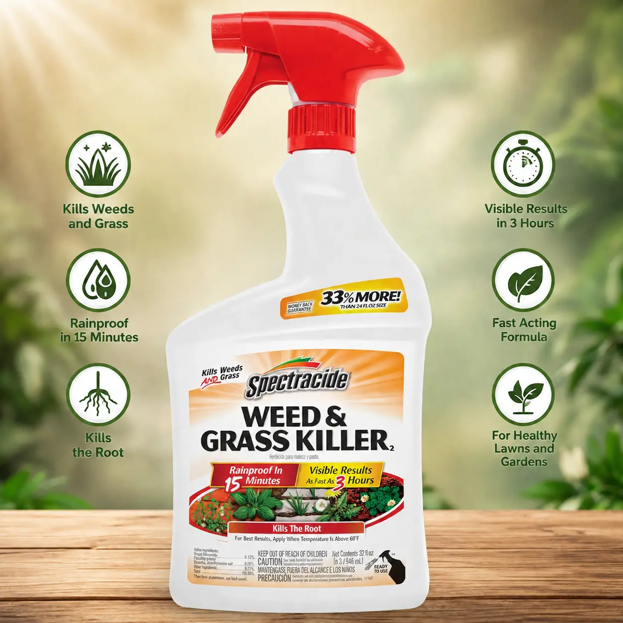 Spectracide Fast-Acting W&G Killer2 Weed & Grass Killer, 32 fl oz Pre-Mixed Ready-to-Use Spray for Driveways, Walkways, Home Pest Control Solution with Weed Killing & German Cockroach Insecticide Bait Gel