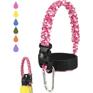 Paracord Handle for Hydro Flask Water Bottles 2.0 Standard Mouth, Strap Holder with Safety Rubber Ring & Carabiner, Easy to Carry and Durable Reusable Accessories, Fit 12-24 oz