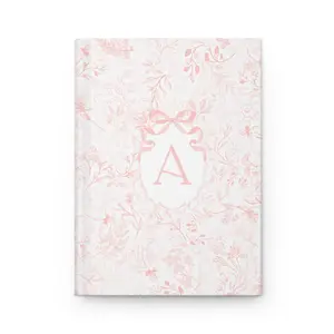 Coquette Pink bow Journal, Monogram Initial light pink Notebook flower, letter journal hardcover, best friend gifts, toile diary