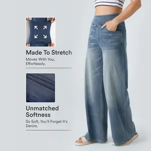 Halara Flex High Waisted Pockets Baggy Wide Leg Washed Casual Jeans