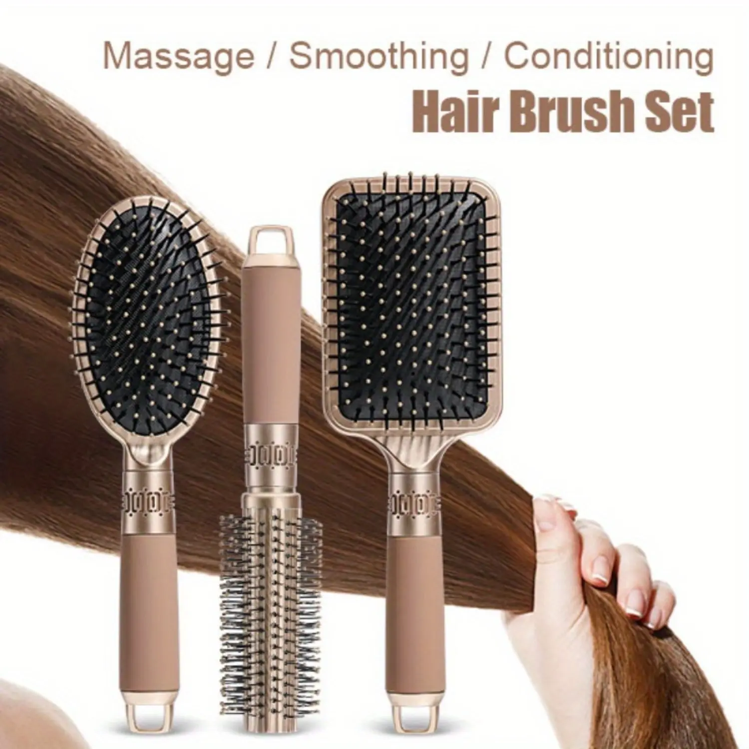 3 Pcs Hair Brush Set with Detangling Nylon Pins Massage Paddle Brush Cushion Hair Combs Hair Dryer Brush for Women Men Girls