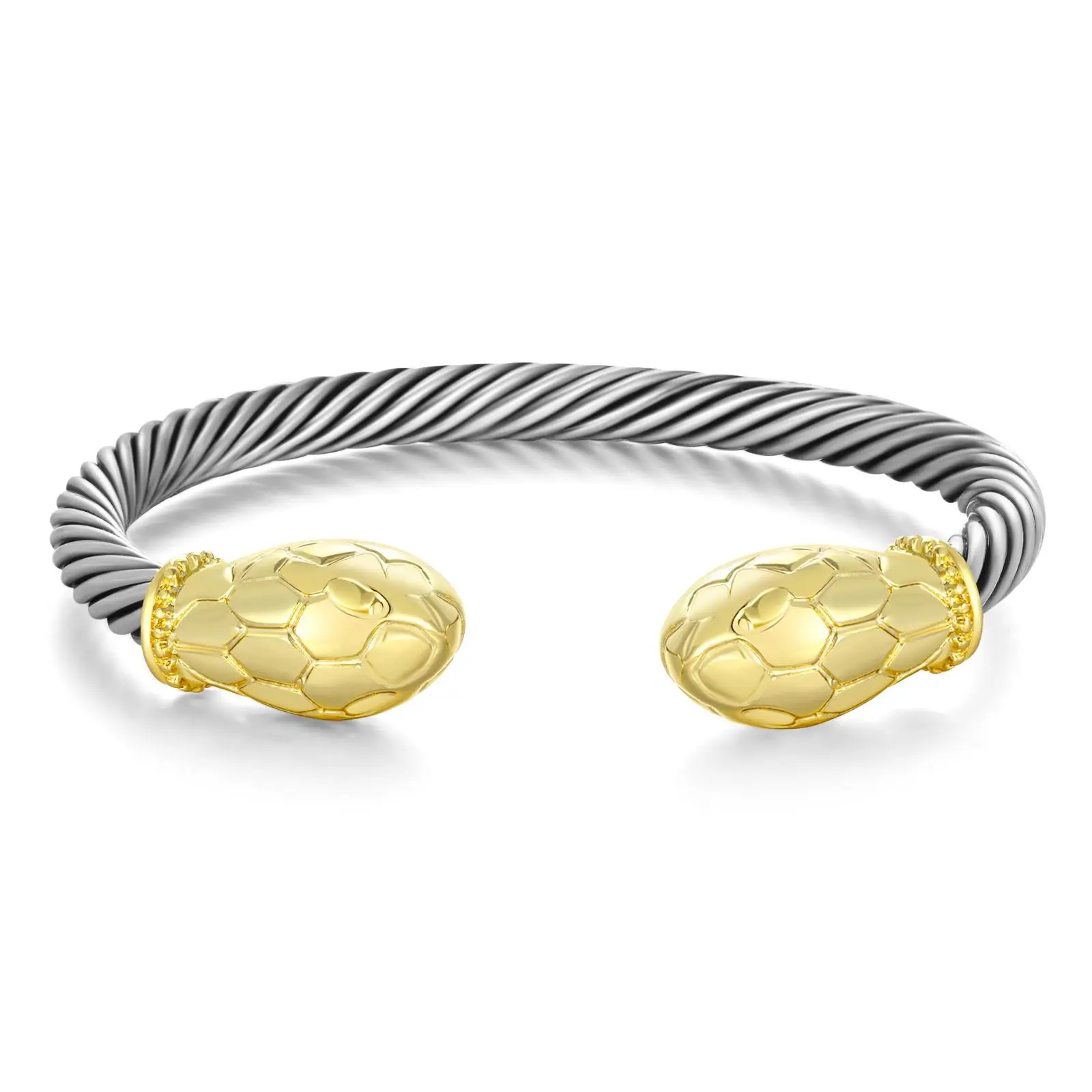 Aprilery Two-Tone Snake Motif Twisted Cable Cuff – Stack Bangle Adjustable Dual-Design Layered Jewelry for Women tiktokshopbacktoschool