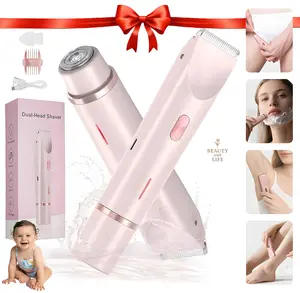 Rechargeable Bikini Trimmer for Women, 2-in-1 Waterproof Electric Shaver with Dual Heads, Painless & Safe for Sensitive Skin, Face, Underarms & Legs,Summer Essential