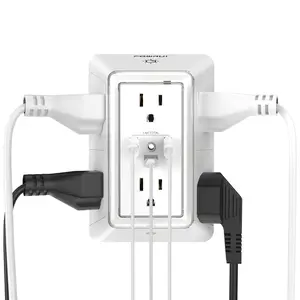 Multi Plug Outlet Surge Protector - POWRUI 6 Outlet Extender with 3 USB Ports (1 USB C) and Night Light, 3-Sided Power Strip with Adapter Spaced Outlets - White, ETL Listed