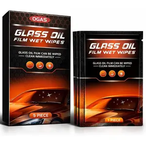 OGAS car glass cleaner, 5-piece pack of car windshield/rearview mirror cleaning wipes, oil film remover, ready-to-use window cleaner, removes water stains, oil stains, and metallic minerals, streak-free clarity, ensures safe driving