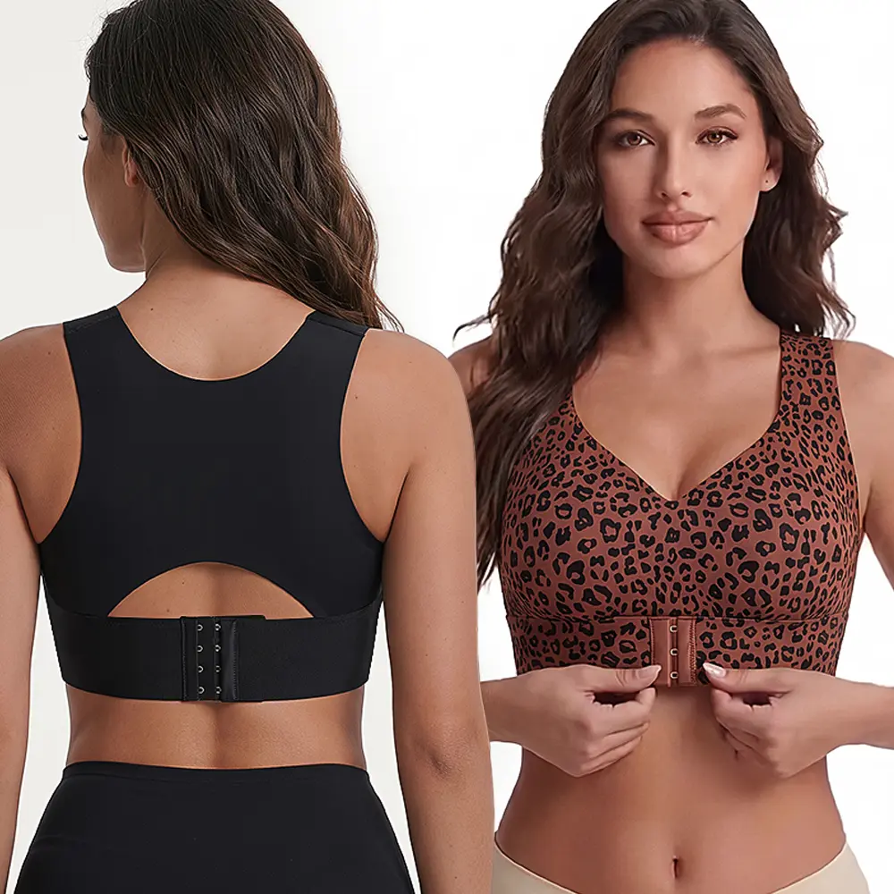 Women's Solid Deep V Neck Wire-Free Posture Workout Bra - Breathable Mesh U-Back Activewear, Removable Pads, Lightly Lined, Slimming, Machine Washable for Running & Gym, Vrcomfy Jelly Everyday Wing Bra