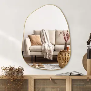Irregular Wall Mirror Asymmetrical Mirror, 32''x24'' Gold Mirror for Bathroom Bedroom Living Room Entryway, Decorative Modern Boho Decor, Wall Mouted