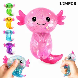1/2/4PCS Cute Axolotl Squishy Toys, Squishy Fidgets, Glitter Stress Relief Squeeze Fidget Toys, Soft Sensory Toys for Kids Adults, Party Favors & Birthday Gifts