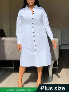 Plus Size White Shirt Dress – Comfortable and Slim Fit, Essential for Everyday Wear