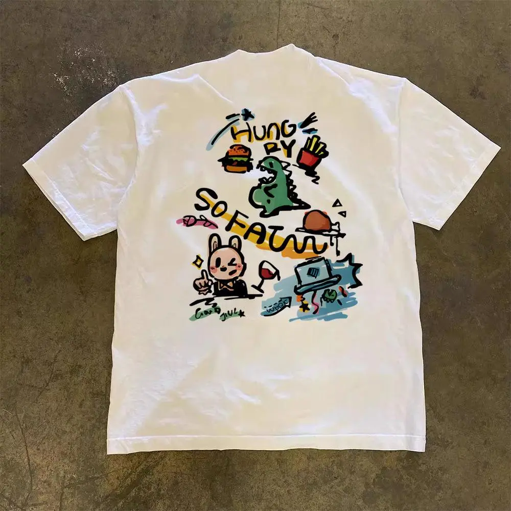 Graffiti Animal Cartoon Graphic T-Shirt | American Retro Streetwear | Oversized Unisex Tee | 100% Cotton | sku kkzcevidnd