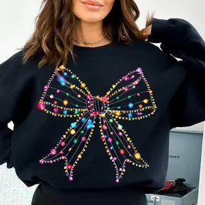 Christmas Lights Coquette Bow Sweatshirt, Christmas Cozy Sweater, Retro Xmas Top Gift