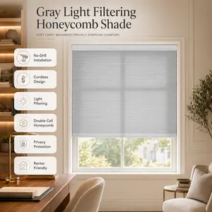 No Drill No Tools Cordless Cellular Shades Bottom Up Cordless Light Filtering Honeycomb Blinds Thermal Protection Window Blinds for Interior Windows, Noise Reduction, Custom Size (Light Gray)