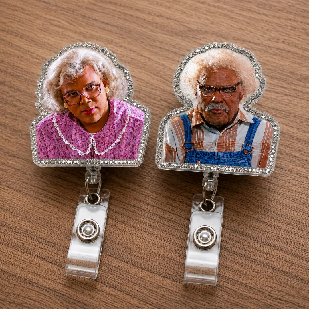 Madea and Joe Funny Moment Badge Reel, Funny Character ID Holder, Acrylic Retractable Badge Reel, Nurse Work Accessory, Funny Office Gift