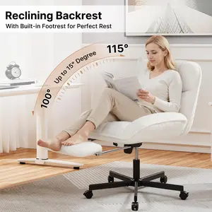 【Deals for you】Criss Cross Office Chair with Foot Rest, Thick Cushioned Cross Legged Office Chair, Armless Wide Seat Reclining Desk Chair, Height Adjustable Criss Cross Chair for Home Office,Vanity,