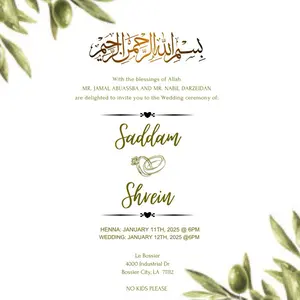 Custom Invitations Single or Double Sided for Weddings and Henna Events with Elegant Design and Personalized Details