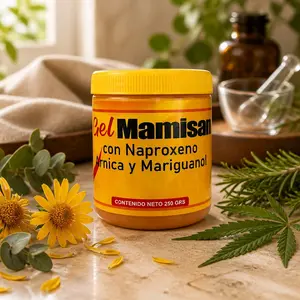 Gel Mamisan Con Naproxeno, Arnica Y Mariguanol 250GRS  Gel Para Ayuar A Desinflamar.