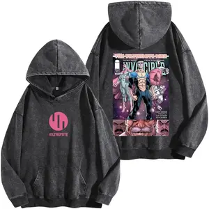 Invincible - The Viltrumite War Washed Hoodie Comic Double Printed Oversize Lightweight Acid Washed Tee TV Series Graphic Cotton Tee T-Shirt superhero fan