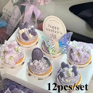 12pcs/set Folding Rose Gold Butterfly Cake Toppers Illusion Butterflies Holiday Party Decoration Supplies