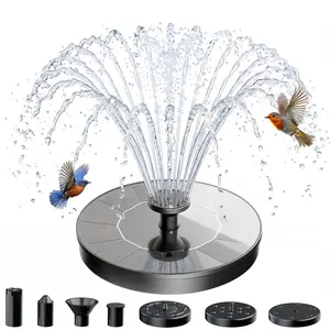 1.4W Solar Bird Bath Fountain Pump. The solar pump comes with 6 nozzles and is suitable for gardens, ponds, swimming pools, fish tanks, and aquariums.