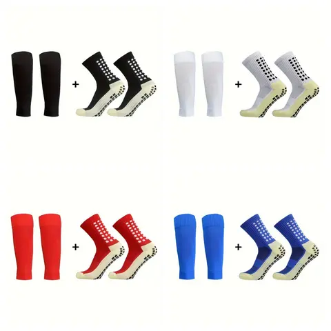 Men's High-Performance Football/Soccer Athletic Set - Extra Thick High-Tenacity Moisture-Wicking Fabric, Grip Socks, Calf Sleeves, Knee Pads, Anti-Skid Silicone Grip, Shock Absorption, Athletic Stretch, Large Mesh Ankle Vents, Soccer Accessories