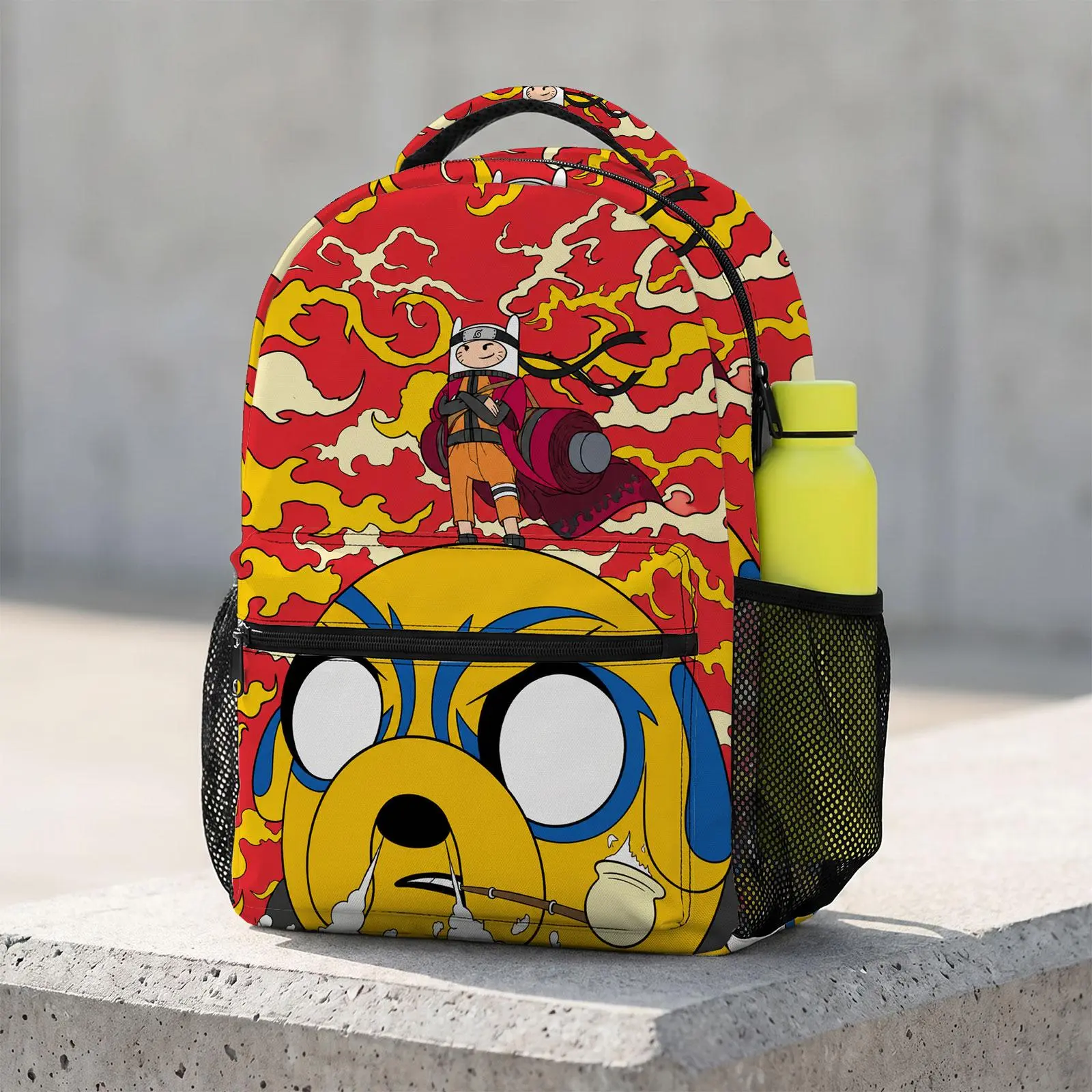 Adventure-Time Cute Cartoon Backpack 17-Inch | Kawaii Print School Bookbag | Large Travel Daypack with Water Bottle Holder for Teens Kids