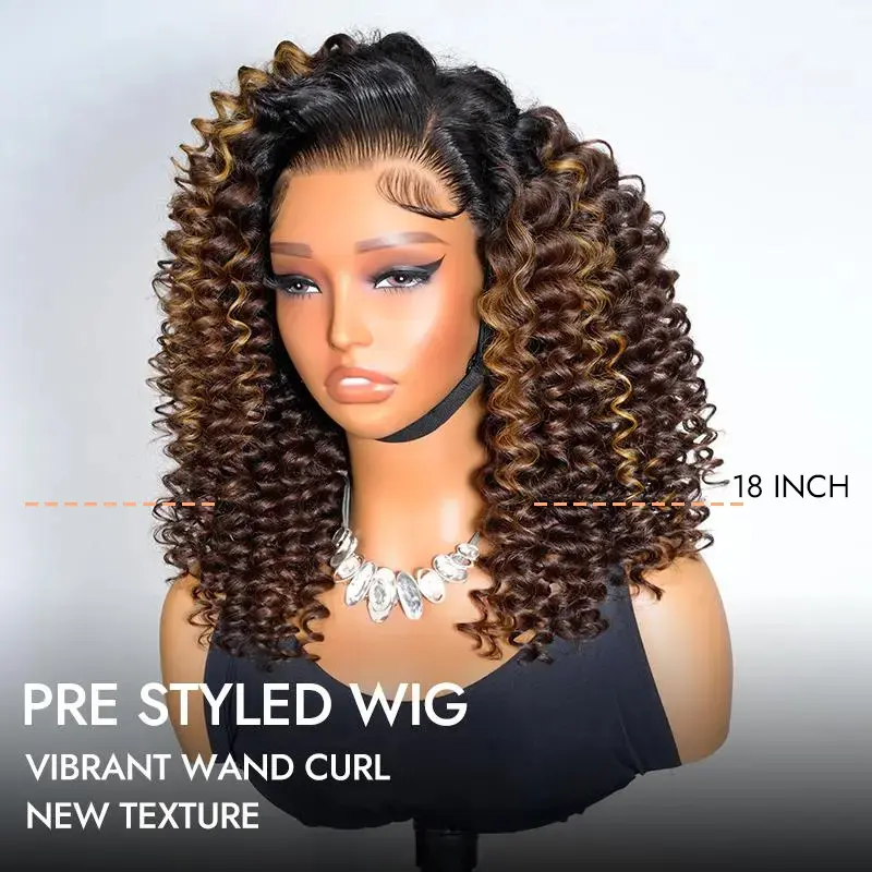 [Summer Essential] Wiggins Hair Ready To Go Glueless Wig Wand Curl Ombre Brown With Highlights 7x5 Lace Closure Wigs Human Hair Pre Cut Lace Beginner Friendly #weeklydeals