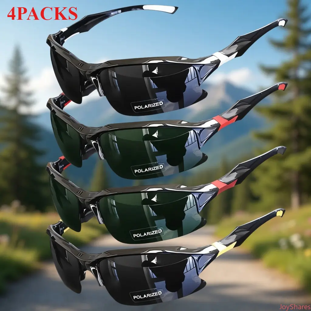 Unisex 4-Pack Polarized Sports Sunglasses - TR90 Nylon Frame, Glare Reduction, Lightweight, Windproof, Anti-Ultraviolet, Borderless Eyewear, Practical Outdoor Accessory for Driving, Fishing, Borderless Men's Sunglasses, Anti-Ultraviolet Men's Sunglasses