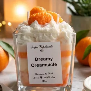 Dreamy Creamsicle Dessert Candle - Handmade 100% Soy Wax | Orange & Vanilla Swirl Scented | Whipped Frosting & Mandarin Embeds | Luxury Fruit Decor Candle for Home & Gifting | Sugar High Candle Co