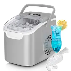 Countertop Ice Maker,26Lbs/24H,9 Cubes in 6 Mins,Portable Ice Machine with Ice Scoop and Basket,2 Sizes of   for  Kitchen Office Bar Party, Grey