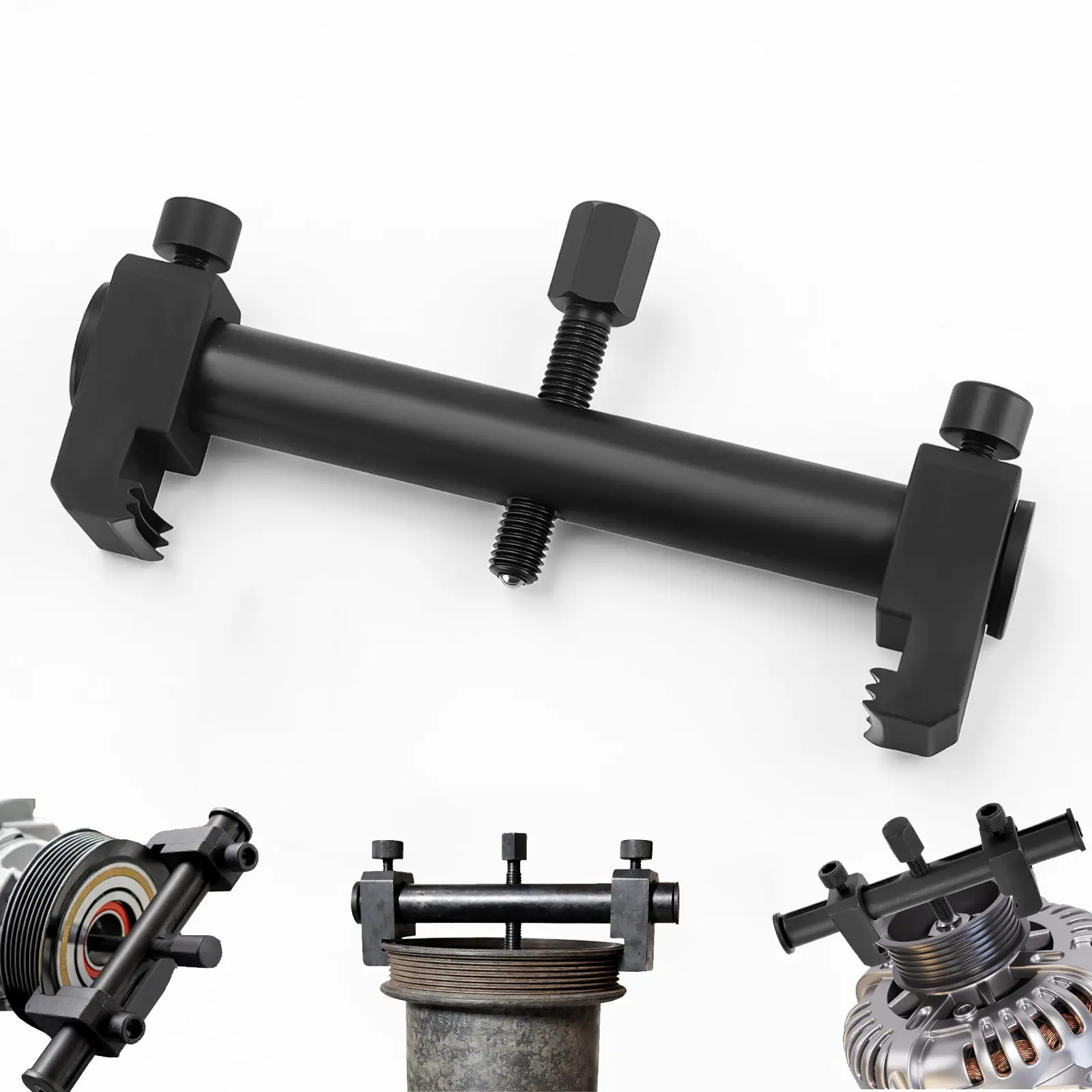 Sturdy Low Profile Adjustable Ribbed Crankshaft Puller Tool, Car Automotive Engine & Transmission Repair Tool for AC Units, Water Pumps Maintenance