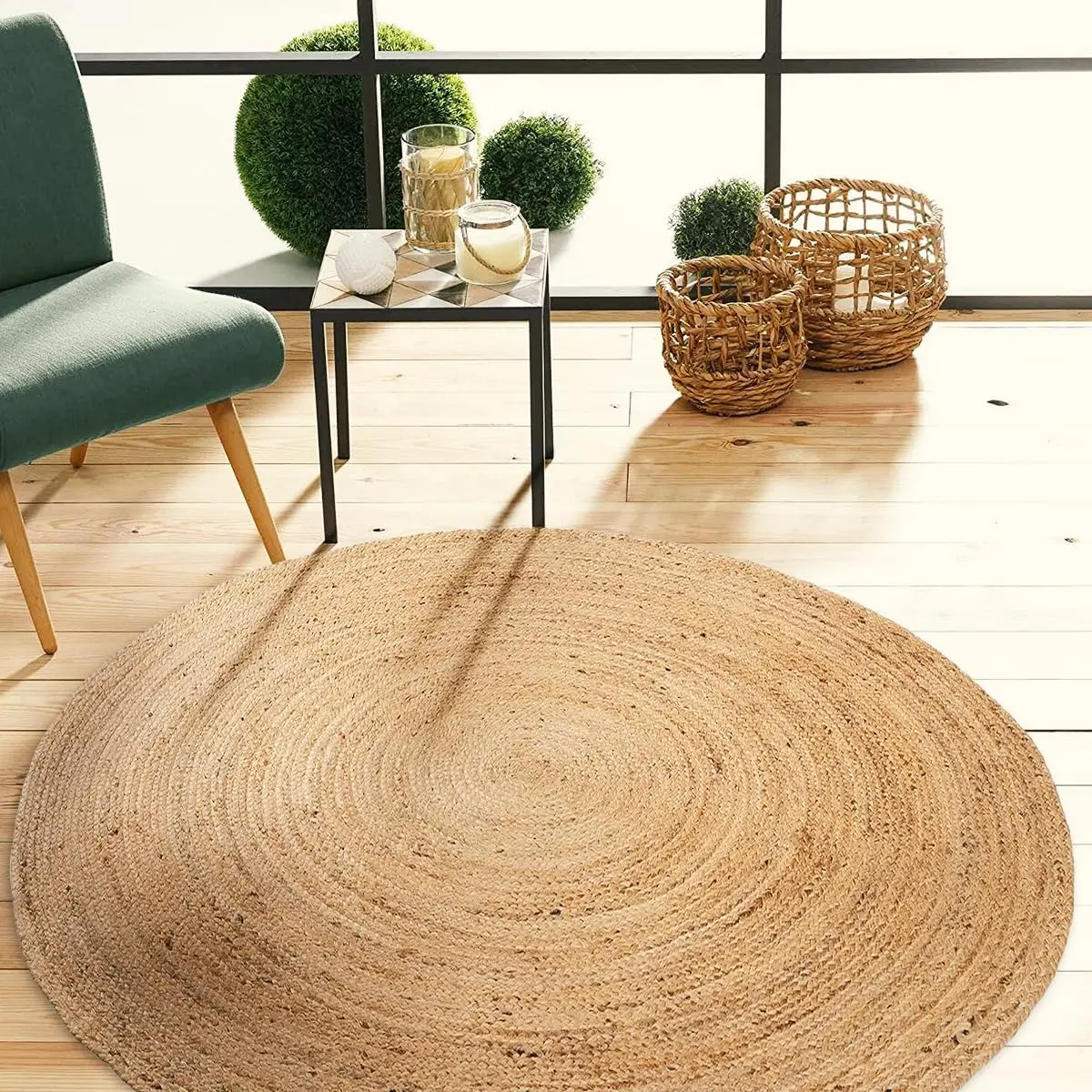 · REDEARTH · Area Rug - Hand Woven Braided 100% Natural Jute - Artisan Made Boho Jute Rugs for Bedroom - Kitchen - Living Room - Farmhouse - Aesthetic Home Decor