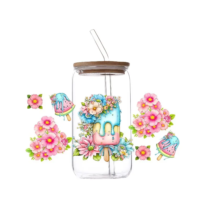 Coquette Summer Fruit Flower UV-DTF Cup Wraps, Cute Waterproof Cold-Apply Transfers for 16oz Libbey Glass Tumblers, Home Decor Decal, Fruit Flowers