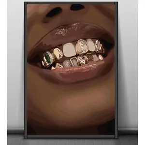 Black Woman With Glossy Lips And Grillz Wall Art, Gold Grillz, Black Woman Art, Lipstick Wall Art, Urban Art, Gold Teeth Art, Grillz Art POSTER