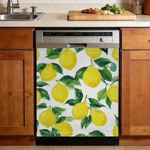 Dishwasher Magnet Sticker Cover,Bright Yellow Lemons Refrigerator Magnetic Sticker Decorative for Kitchen Decoration,Green Leaves Fridge Door Cover,Home Decor23 x26
