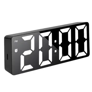 Bedroom Digital Alarm Clock, Mirror Surface LED Electronic Clock, Adjustable Brightness, Sleep Mode, Voice Control, 12/24 Hour Display, Multifunctional Alarm Clock