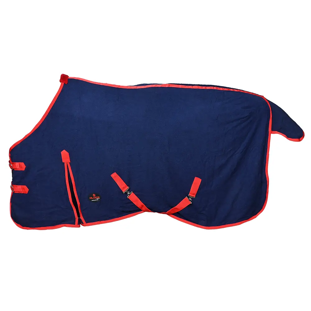 HILASON Fleece Horse Exercise Cooler Blanket Navy Blue Breathable w/ Quick Closure