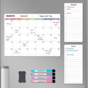 Dry Erase Calendar for Fridge, Refrigerator Calendar Whiteboard Set - Monthly Planner with 2 List Boards, 4 Markers + Eraser, Colorful
